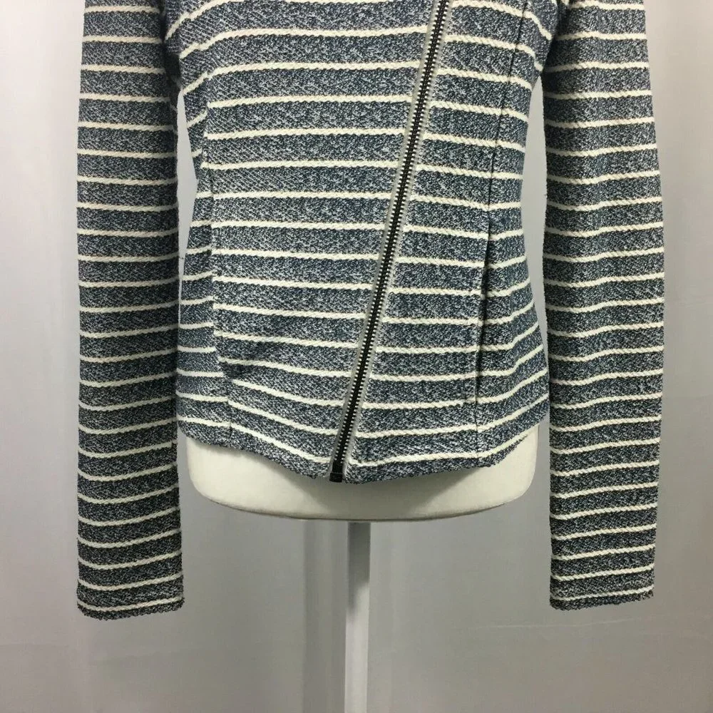 Lou & Grey Striped Blue White‎ Career Sweater W Asymmetrical Zipper Size Small